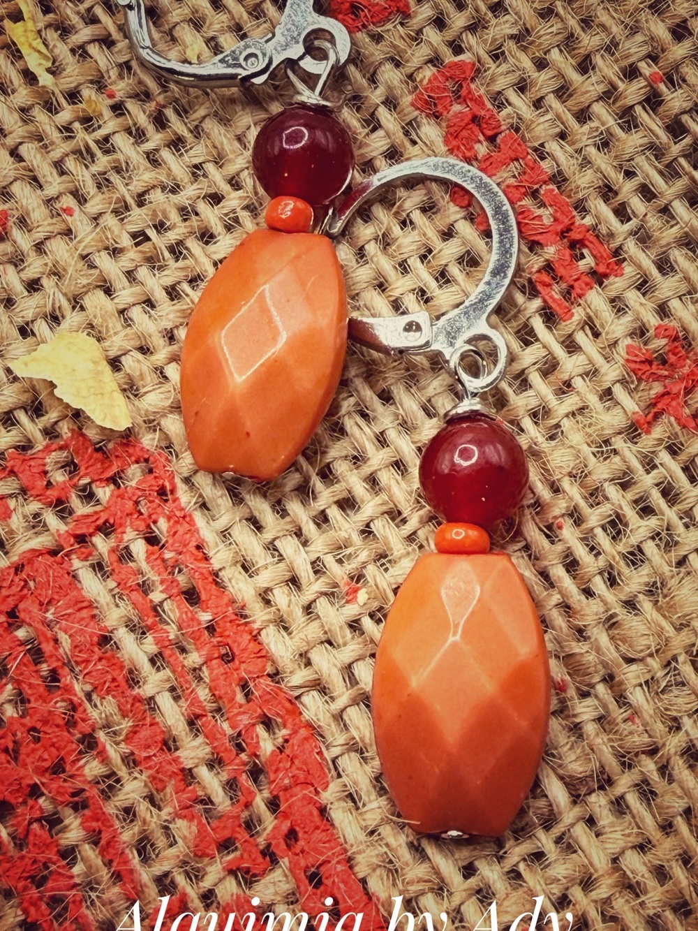 Alquimia Orange and Burgundy untreated ruby Faceted Drop Earrings